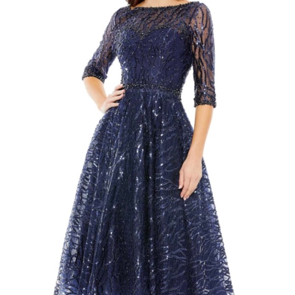 NEW Mac Duggal Embellished Navy 1/2 Sleeve Dress size 20 - Picture 3 of 15